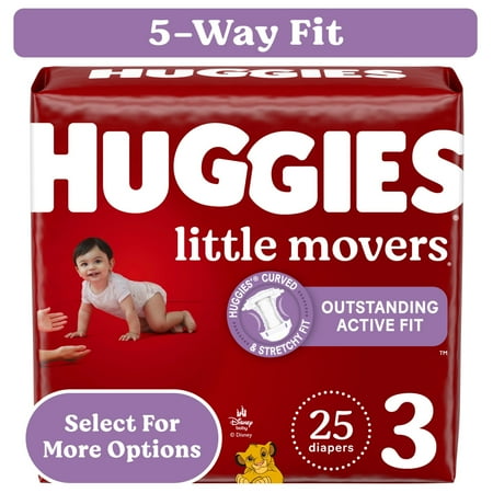 Huggies Little Movers Baby Diapers, Size 3 (16-28 lbs), 25 Ct (Select for More)