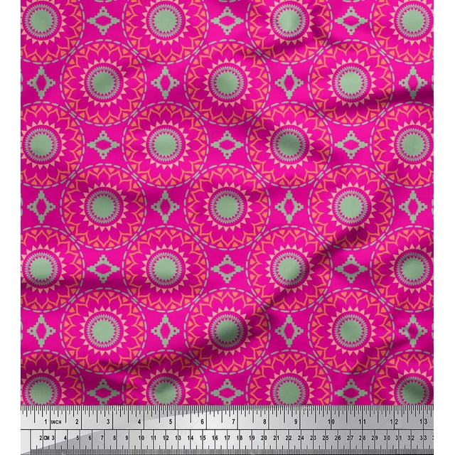 Soimoi Pink Rayon Fabric Mandala Geometric Print Fabric by Yard 56 Inch Wide