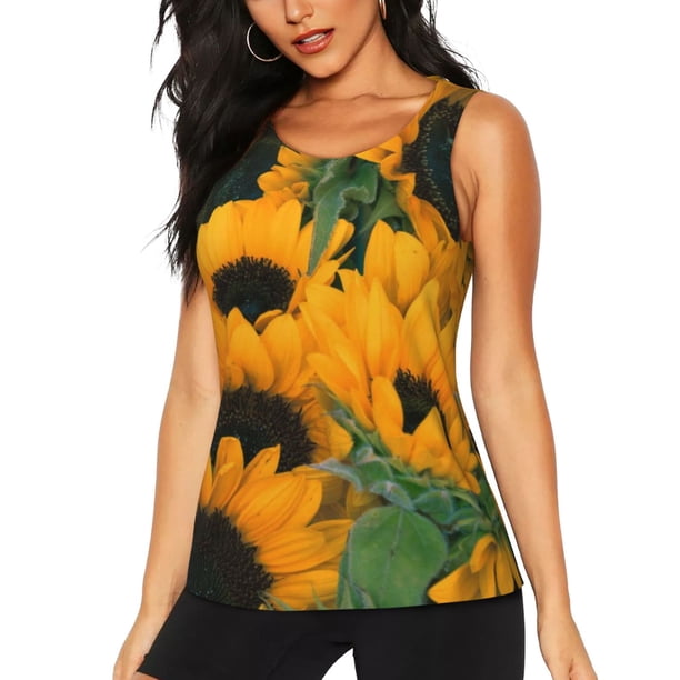 Balery Sunflowers 7 Camiseta sin mangas estampada ligera para mujer, tops de entrenamiento sin mangas, camisetas de yoga transpirables de secado rápido.-X-Large