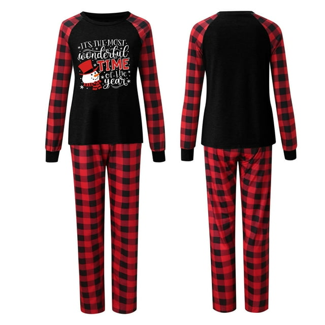 LSLJS Pyjamas de Noël Assortis pour la Famille, Tenue Parent-Enfant Ensembles de Noël Patchwork à Carreaux Imprimés Vêtements d'Intérieur Col Rond Manches Longues Pyjamas Ensemble Deux Pièces pour Maman pour les Fêtes Ensemble de Vêtements de Nuit de Noël