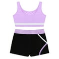 thumbnail image 4 of LiiYii Kids Girls Gymnastic Ballet Dance Outfits 2 Piece Tracksuits Sports Crop Tops and Booty Shorts Light Purple 16, 4 of 7