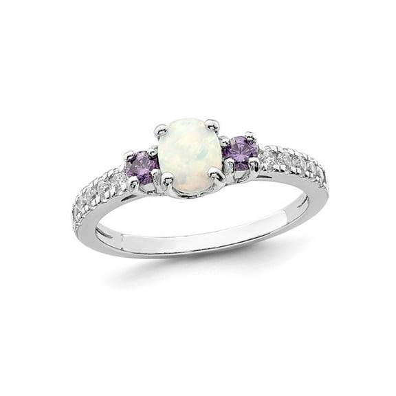 Gem & Harmony Lab-Created Opal with Amethysts Ring in Sterling Silver for Women
