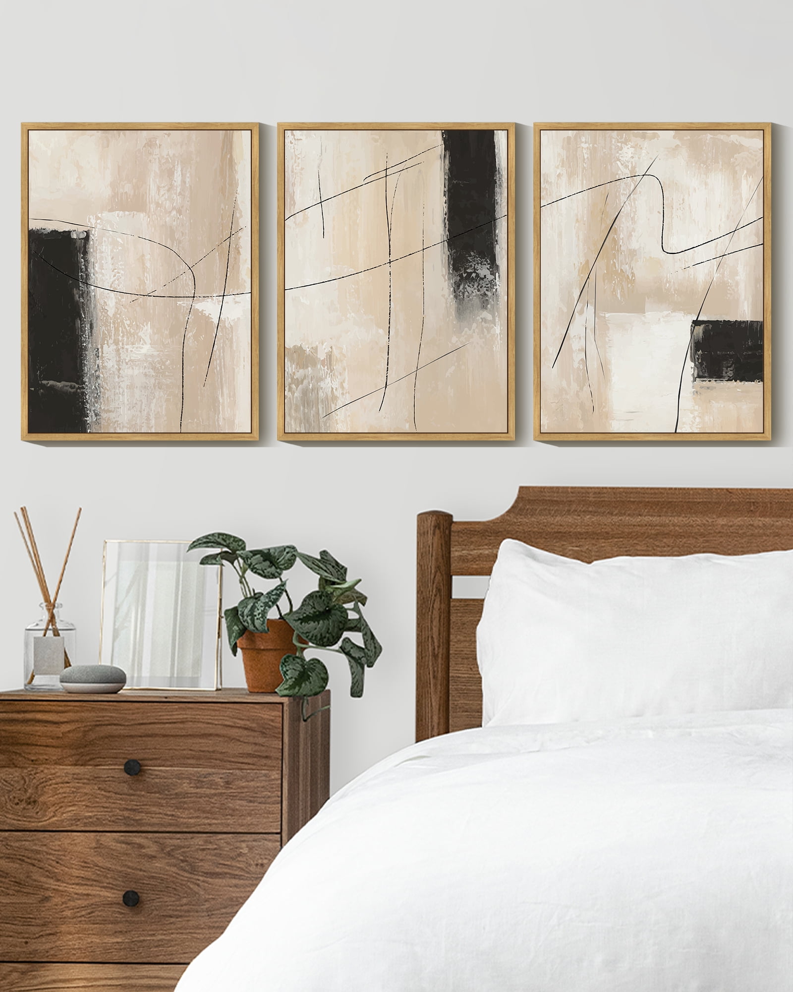 Drsoum Abstract Minimalism Art Picture Color Block Wall Decor for living Room 11x14in3pcs Natural Framed