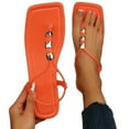 thumbnail image 4 of Xfvqtps Thong Sandals for Women Flat Open Square Toe Metal Bead Flip Flops Orange, 4 of 9