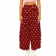 thumbnail image 4 of VEKDONE Women's Polka Dot Palazzo Pants Elastic High Waisted Wide Leg Pants Summer Pleated Flowy Straight Trousers Casual Loose Fit Slacks with Pockets Wine M, 4 of 6