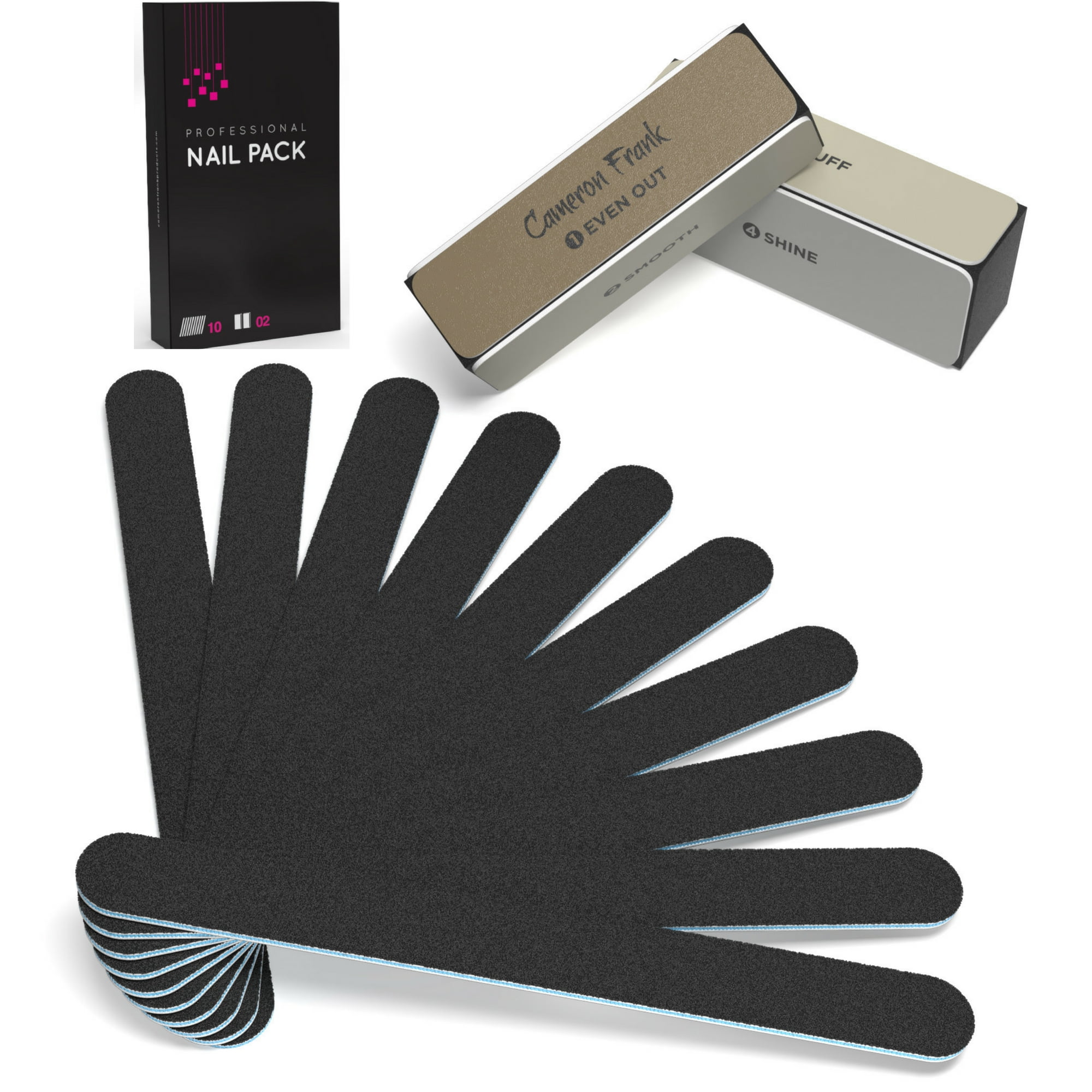 100/180 10 pack Nail File Emery Board with 2 Piece Buffer Block Set for