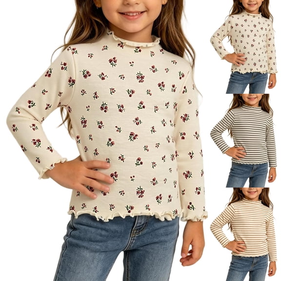ShomPort Girls Tops Soft Thermal Undershirts Mock Neck Knit Cotton T-Shirts Long Sleeve Layering Shirts 3 M-3Y