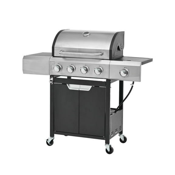 Resenkos 4-Burner Propane Grill, Stainless Steel Gas Barbecue with Side Burner and Included Cover