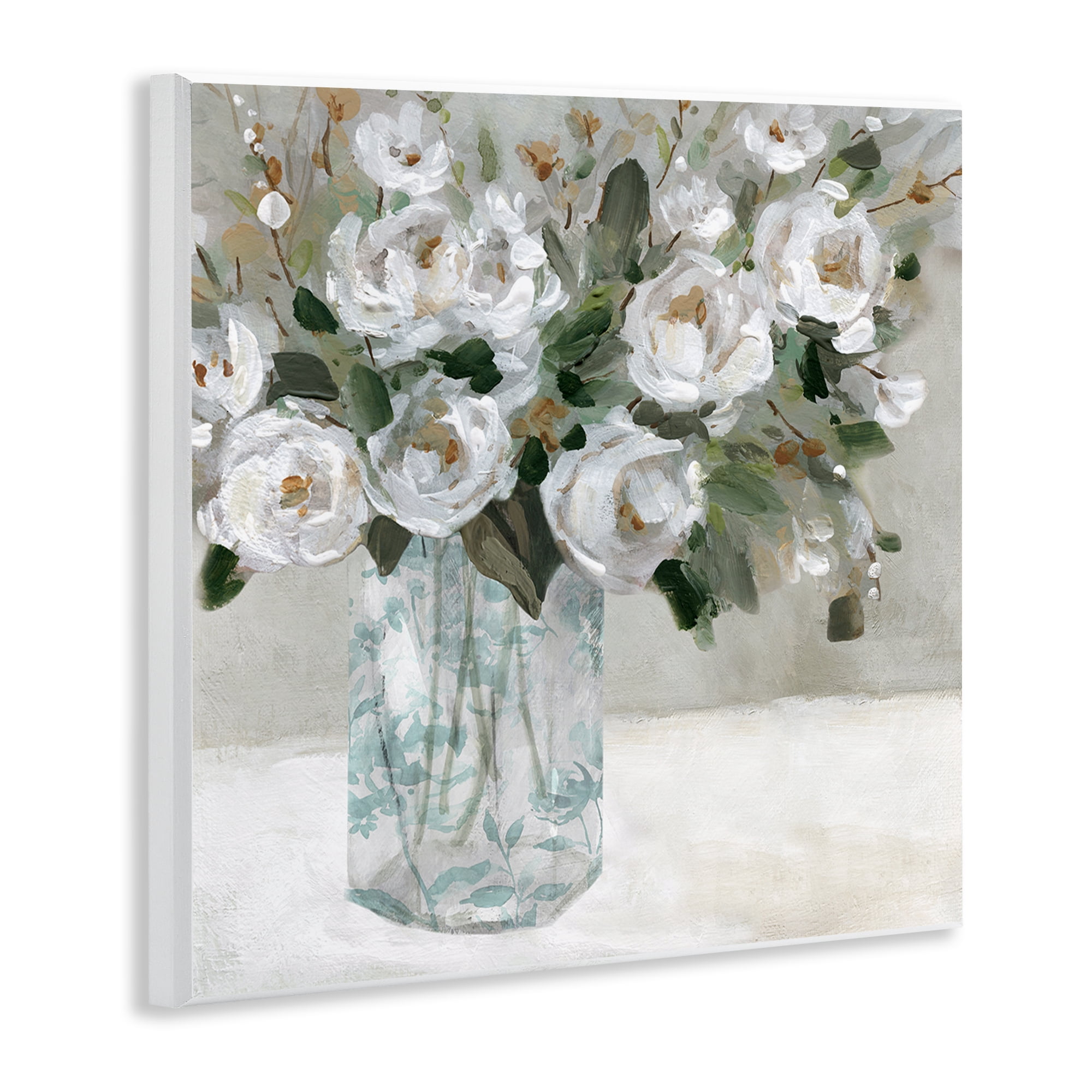 Stupell Industries Lovely White Roses Plants & Flowers Painting Unframed Art Print Wall Art, 12 x 12