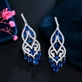 thumbnail image 6 of Blue CZ Women Long Tassel Dangle Drop Chandelier Earrings Silver Plated Jewelry, 6 of 9