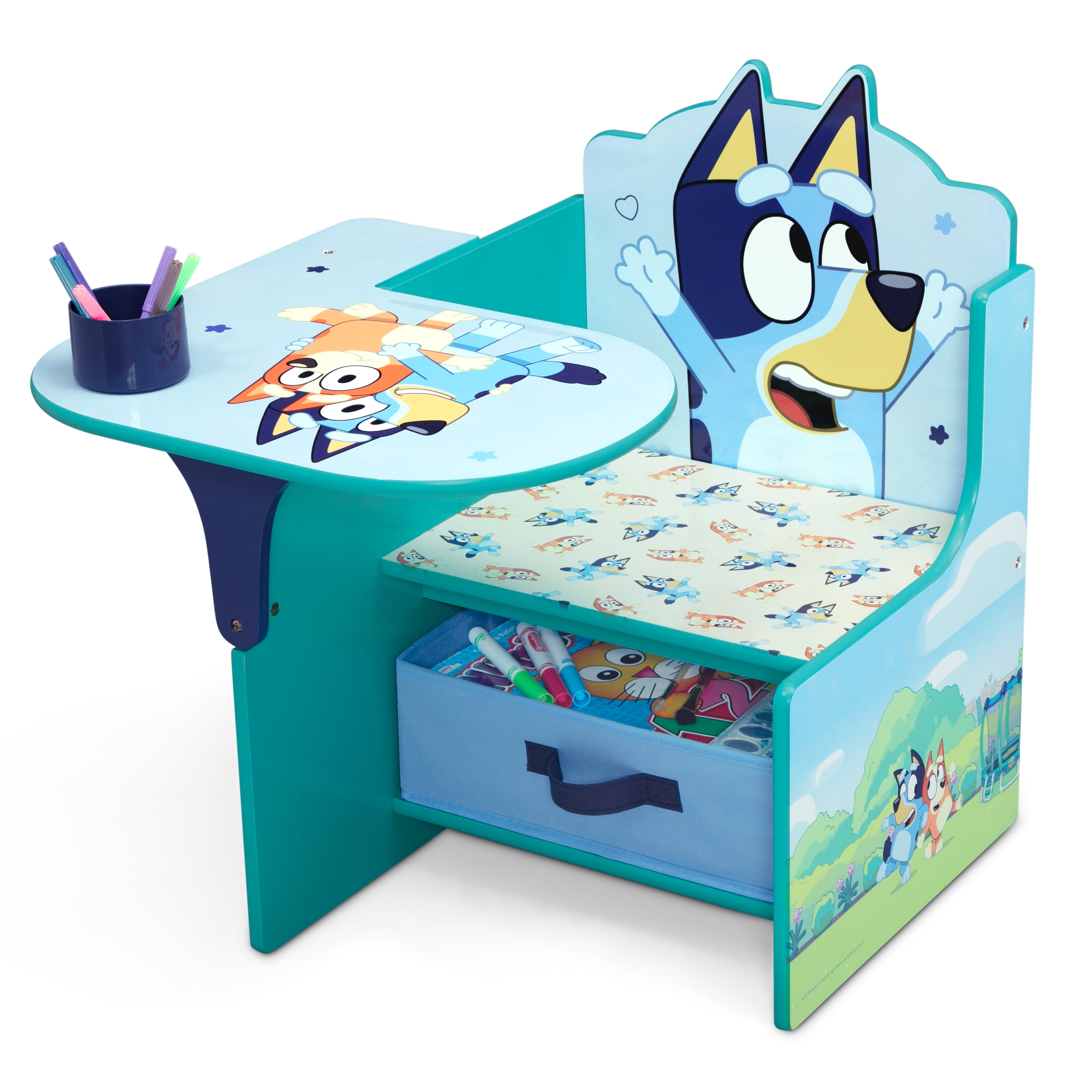 Bluey Chair Desk with Storage Bin by Delta Children - Greenguard Gold Certified, Blue