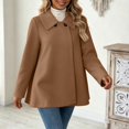 thumbnail image 2 of EANJE Women's Fleece Blend Swing Coat Soft Casual Collared Long Sleeve Jacket Loose Casual Solid Color Fall Winter Outerwear Brown M, 2 of 5