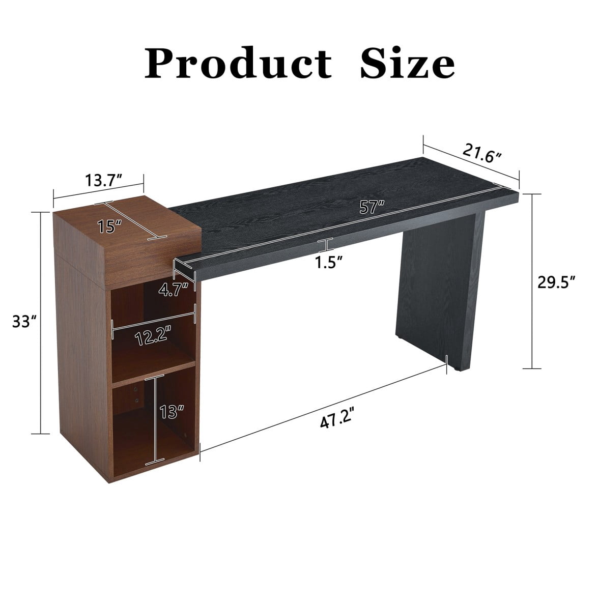 Two-Tone Side Table, Wood Grain MDF Console Table with 2-Tier Open Storage Shelves, Narrow Sofa Table for Entryway, Living Room & Bedroom, Black & Walnut
