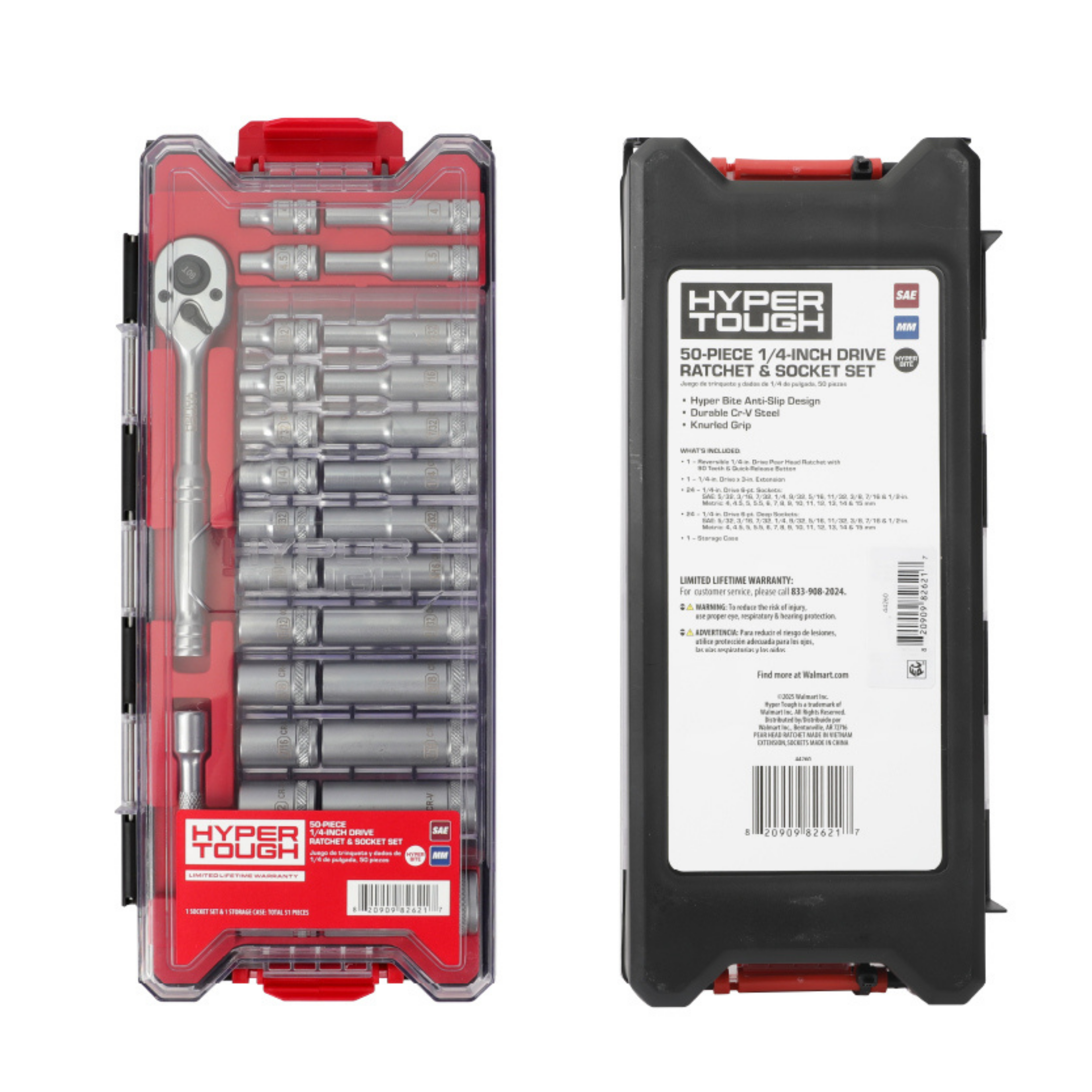 Juego de Llave de Carraca y Dados de 1/4 Pulgada Hyper Tough, SAE y Métrico, 50 Piezas 7