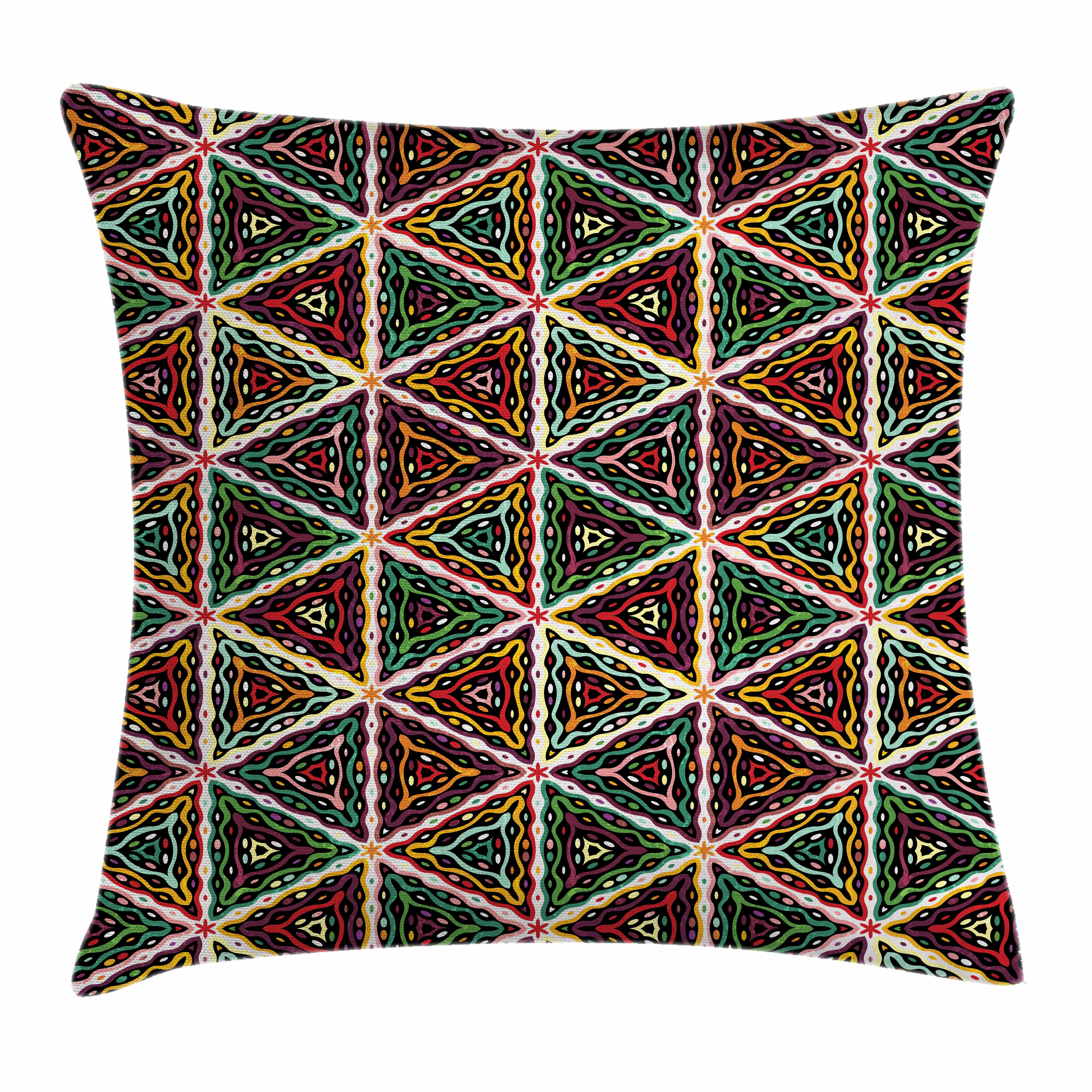 African Throw Pillow Cushion Cover, Grunge Triangle Design Colorful