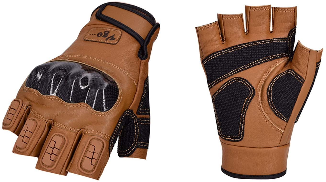 Vgo Goat Leather Half Finger Motorcycle Gloves for ATV Riding GA6078HL 