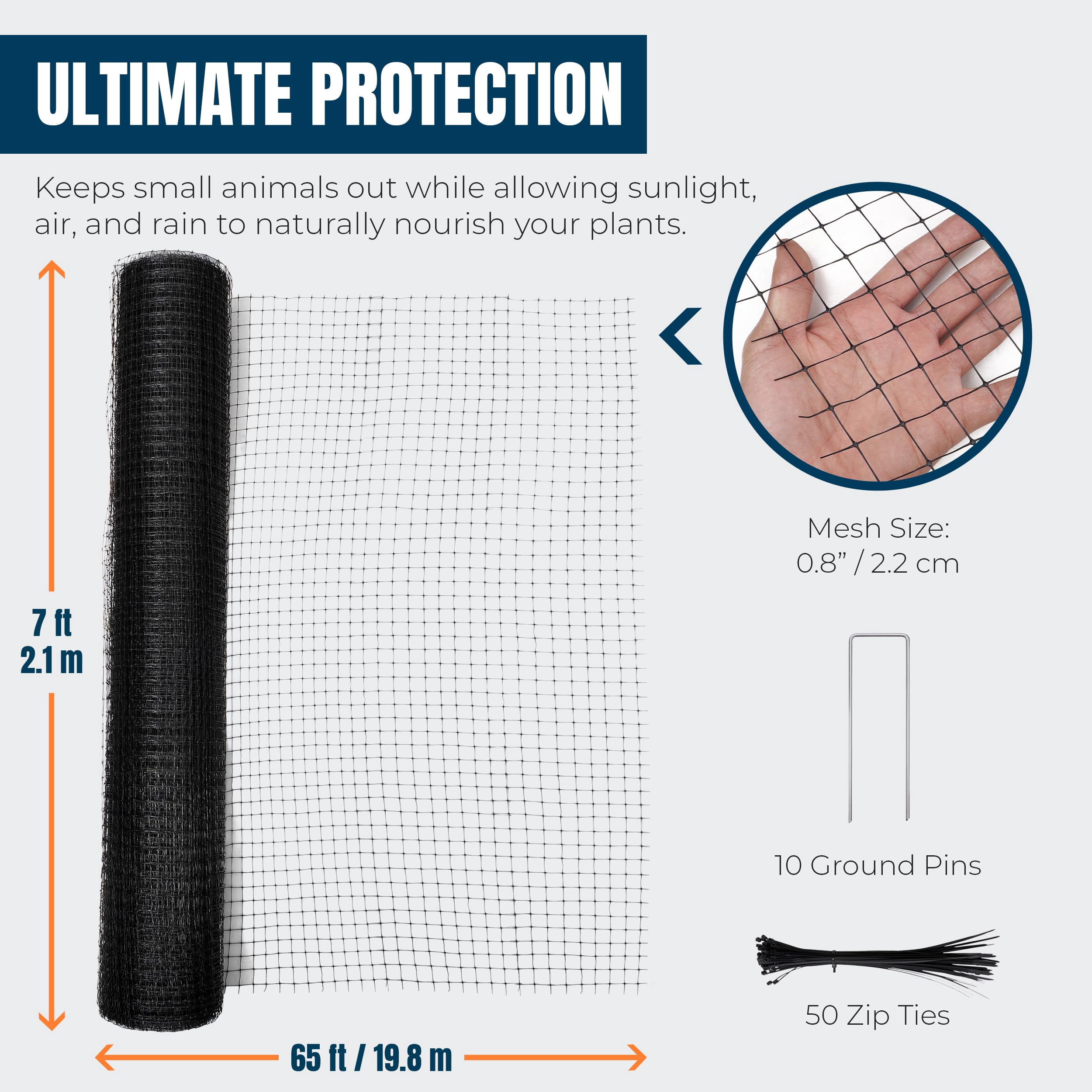 MEKKAPRO Deer Net 7 x  65 ft 40GSM Heavy-Duty Netting for Garden Protection, Deer Fence Mesh Fencing, Durable Netting for Garden, Fence for Trees, for Shrubs