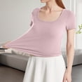 thumbnail image 2 of Afdoent T Shirts For Women Ladies' Short Sleeve T Shirt With Chest Pad With Irregular Arc Hem And Bra Bottoming Shirt With Square Collar Top. Fashion Clothes For Women, 2 of 4