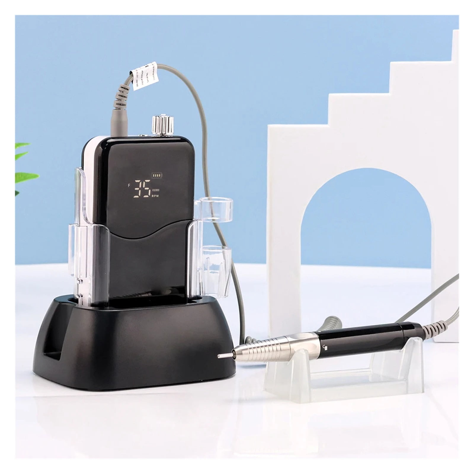 Classical Black Rechargeable Nail Drill Machine Nail Sander Manicure Tool Quiet 85w Brushless 35000rpm Cordless Drilling Base