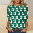 thumbnail image 2 of Jinhomg Women's Easter Day Shirt 2025 Trendy Rabbit Printed Tunic Tops Casual Comfy 3/4 Length Sleeve Crew Neck Spring Holiday Blouses Seasonal Sale Green XXXL, 2 of 6