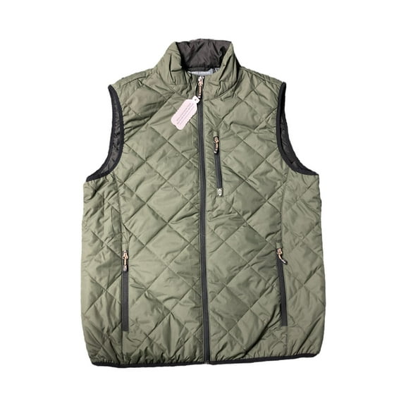 Free Country Men's Lightweight Sleeveless Quilted Trail Creek Puffer Vest (Dark Olive, M (38-40))