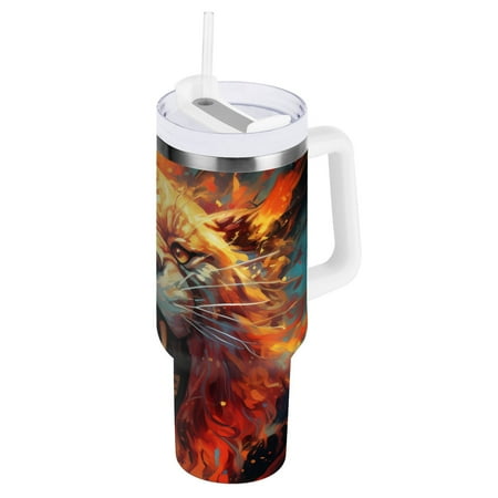 

JSTEL Angry Lion Close Up 30 oz Tumbler Stainless Steel Water Bottle Vacuum Insulated Cup with Straw Lid & Handle For Travel Car Cup Holder
