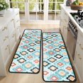 thumbnail image 4 of Kitchen Rugs Sets Of 2,Blue Geometric Flower Diamond Pattern Anti Fatigue Kitchen Mat Rugs Non Slip Washable,Decorative Kitchen Floor Mats for Kitchen,Sink,Laundry,17"x47"+17"x47", 4 of 5
