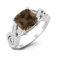 thumbnail image 2 of 1.86 Ctw Cushion Smoky Quartz 925 Sterling Silver Twisted Shank Mother's Day Gift Ring, 2 of 3