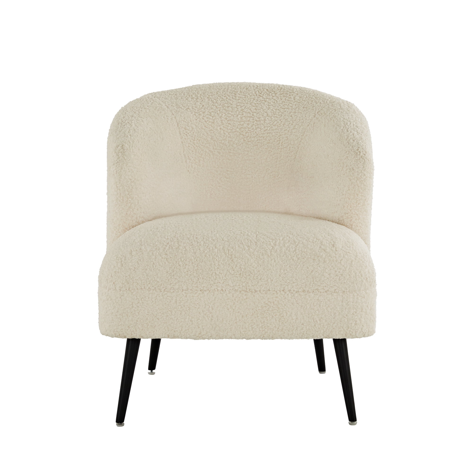 Weston Home Ditmars Modern Boucle Accent Chair with Cube Pouf Footrest, White