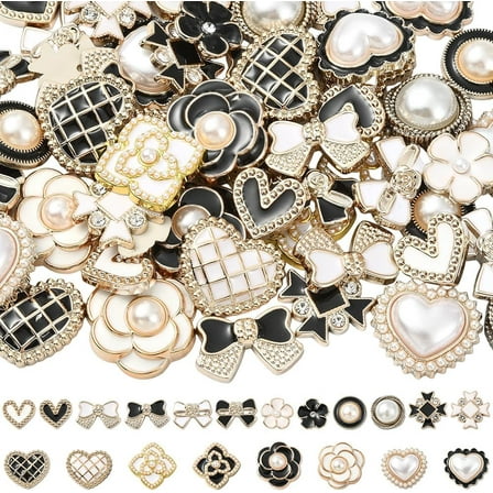 20 Styles 80Pcs Heart Cabochons Resin Flower Cabochons Bulk Small Cute Black White Enamel Bows Round Pearl Flatback Decoden Charms for Jewelry Making Hair Clip DIY Crafts Decorations Beginner