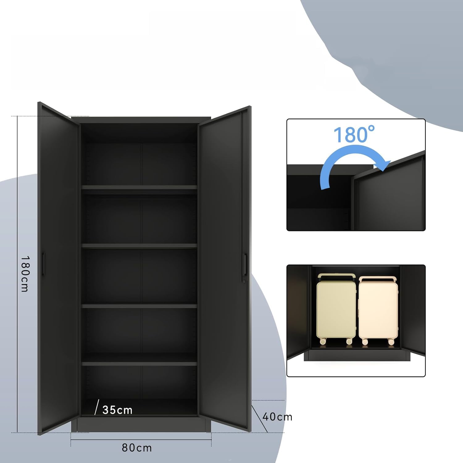 Steel Bookcase Bookcase with Key Office Cabinet 5 Layers Double Open Steel Storage Cabinet File Cabinet Lockable Bookshelf with Door File Vault Movable Shelf Storage Office/Home/Warehouse/School