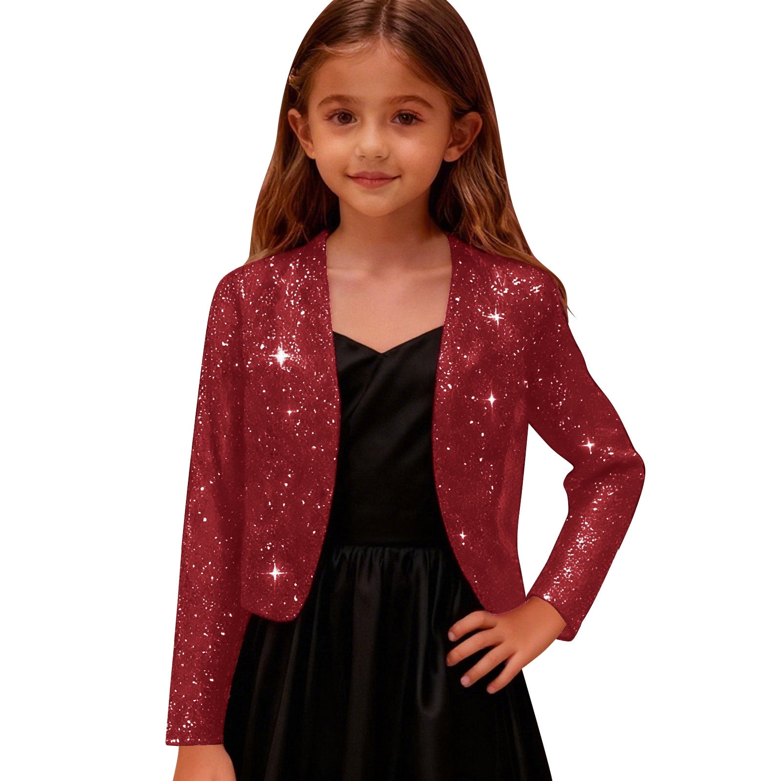 dazeni Gilrs Sparkly Sequin Bolero Jacket Trendy Cropped Cardigan Blazer Bolero  Shrugs Open Front Glitter Jacket for Evening Dress Red 4 Years - Walmart.com
