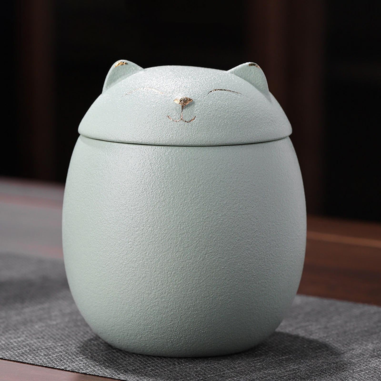 Nishiyuenyi Cat Shape Ceramic , Pet Decorative Urns for Ashes, 500ml Pots Jars Multi Green