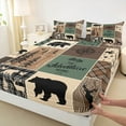 thumbnail image 4 of Homewish Moose Bear Deer Twin Sheet Sets, Vintage Brown Green Buffalo Twin Fitted Sheet, Western Countryside Flat Sheet, Breathable Home Decor, 3pcs, 4 of 8
