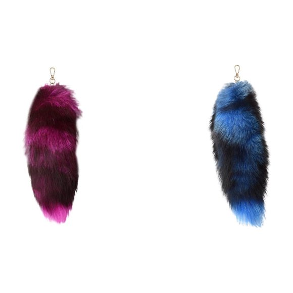 (2-Pack) Kcodviy 3D Cute Tail Keychain Western Lanyard for Keys Pendant Women Key Ring Key Wrist Band Holder Pompoms Key Chains able Hairy Tail Animal Tail Keychain Tails for Cosplay Handbag