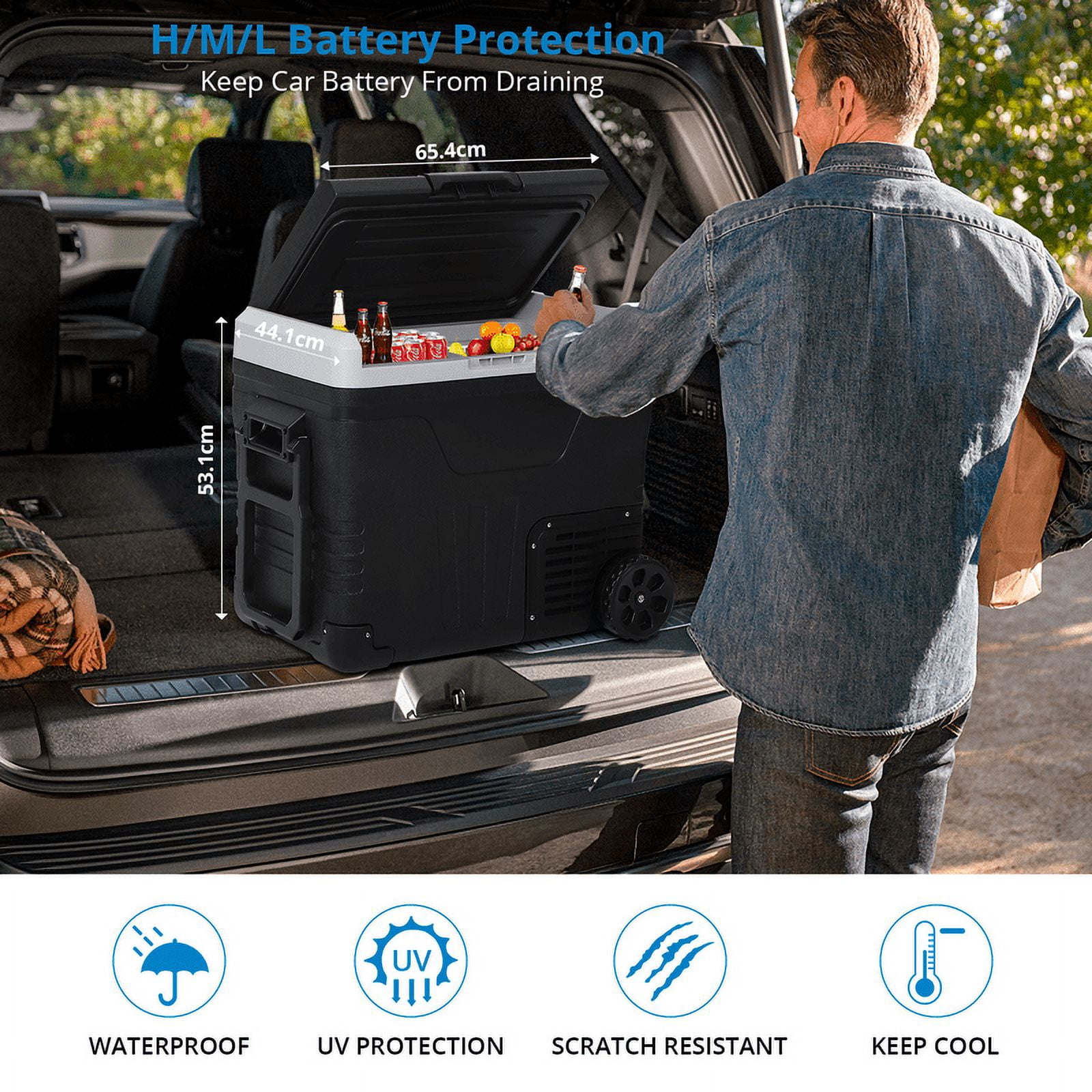 Entcook 12V Portable Car Refrigerator Freezer with Wheels, 53 Quarts, -4℉-68℉ Electric Cooler for Outdoor, Camping, Vehicles, Travel