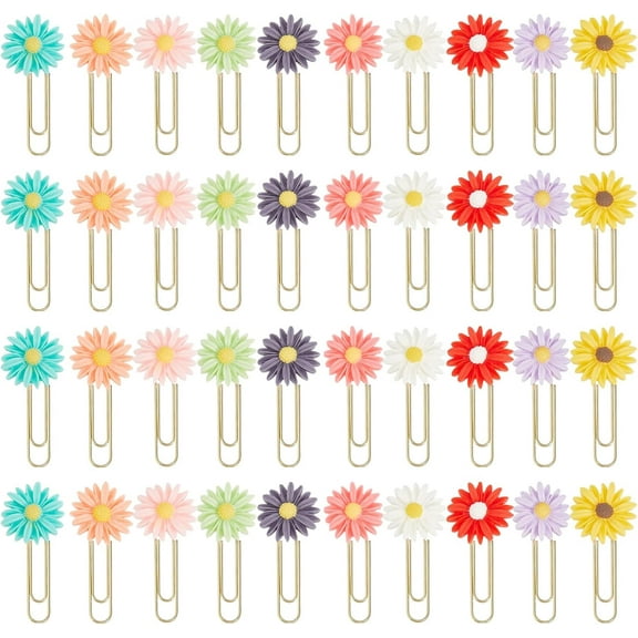 40pcs Daisy Flower Paper Clips Bookmark Creative Elegant Resin Paperclips Note Clips Book Markers