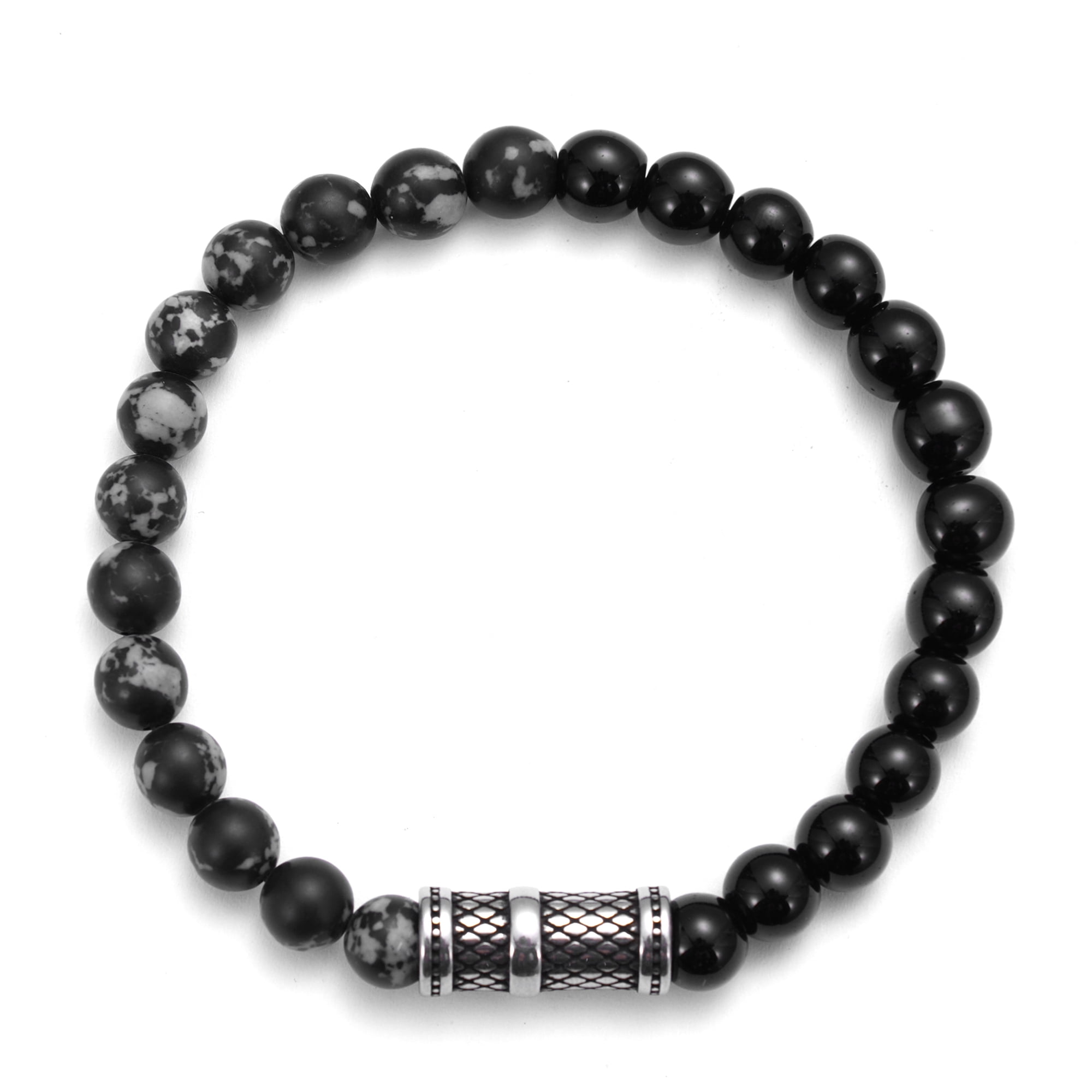 Iron Saints Men Black Onyx Bead Bracelets, Stainless Steel, Men Bead Bracelets Natural Gems