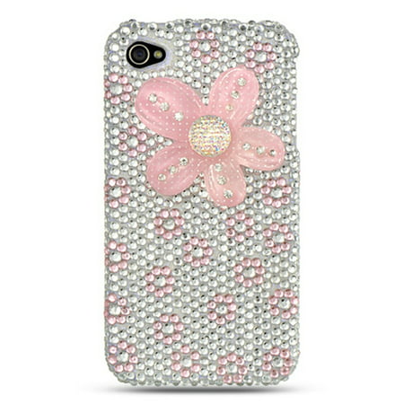 Fenncy Full Diamond Bling Hard Back Cover Case For Apple iPhone 4 / 4S - Sliver/Pink (Best Things For Iphone 4s)