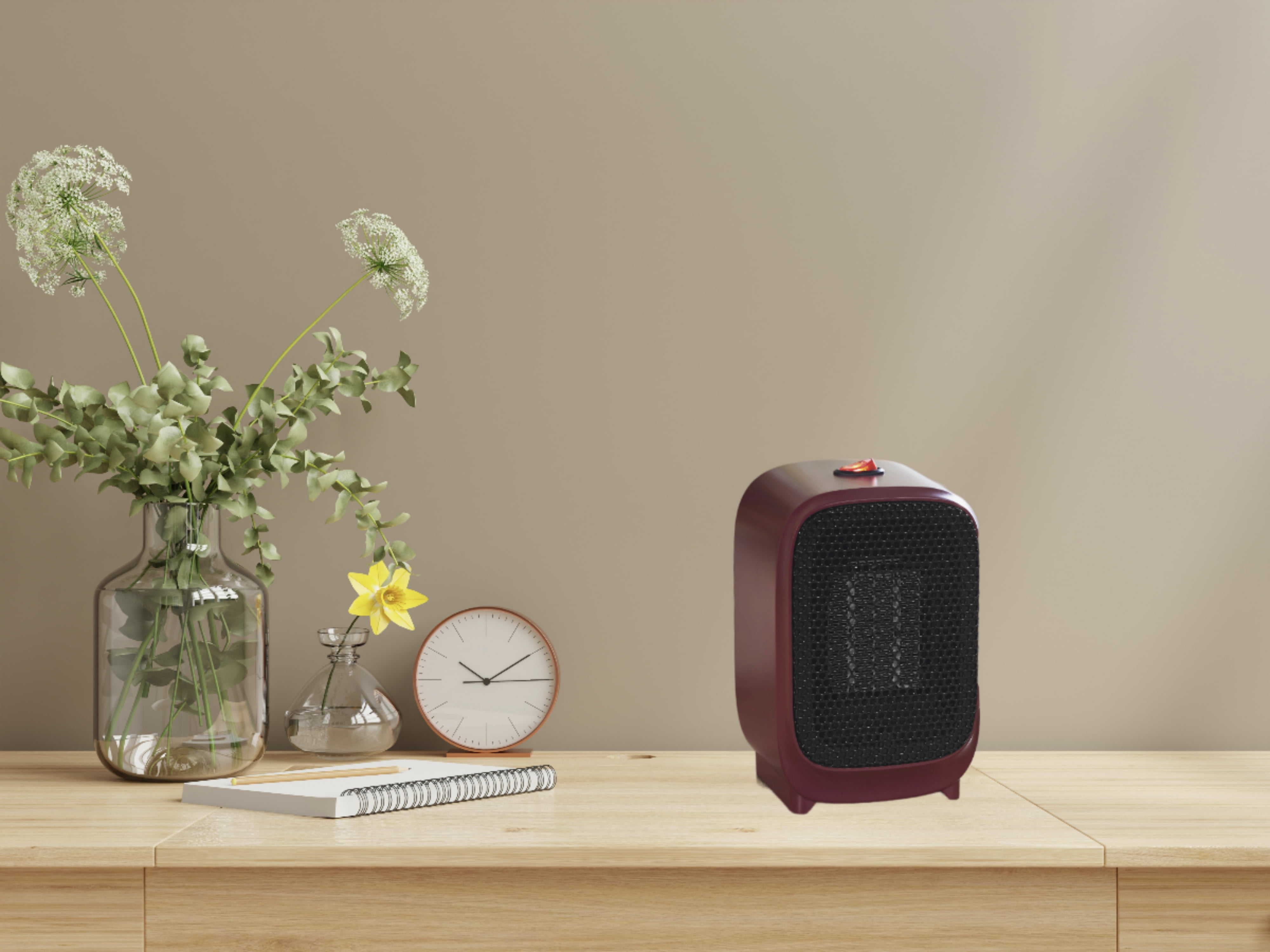 Mainstays Personal Electric Space Heater 400W for Indoor, Portable Electric Heater for Home, PTC Ceramic for Fast Safe Energy Efficiency, Red
