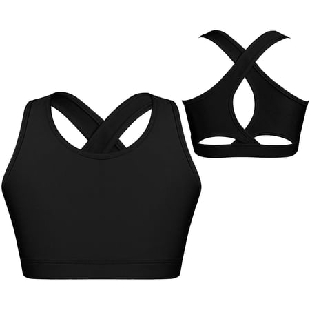 Hansber Kids Girls Stretch Sports Bra Girls Training Bra Crop Tank Top Cami for Children Racer Back Top Vest Black 12
