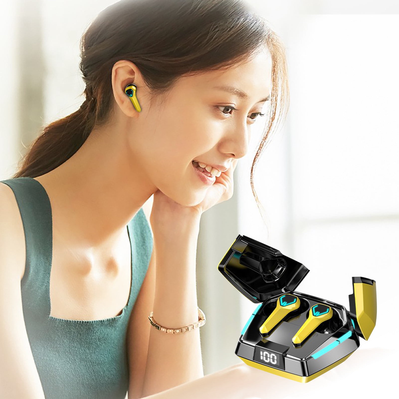 Bluetooth Headphones True Wireless Earbuds 60H Playback LED Power Display Earphones with Wireless Charging Case IPX5 Waterproof in-Ear Earbuds with Mic for TV Smart Phone Laptop Computer Sports