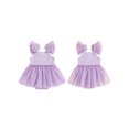 thumbnail image 2 of vera natura Baby Girl Summer Romper Dress Casual Mesh Patchwork Ruffles Ribbed Jumpsuit, 2 of 8