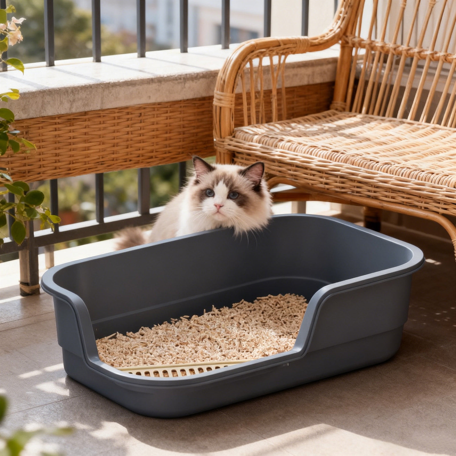Semi Enclosed Cat Litter Box with High Sides, High Wall Low Entry Litter Box for Senior Cats, Durable Easy Clean Extra Large Cat Litter for Indoor Pet Potty