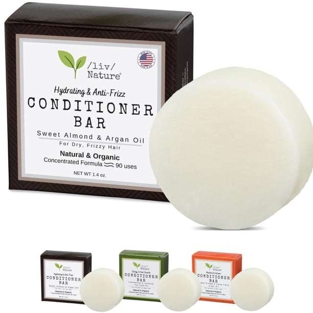 /liv/ Barra acondicionadora natural | Hidratante y Anti-frizz para Cabello Seco Encrespado | Aceite de argán de cedro Aceite de almendras dulces | Esencial para viajes | EE. UU., paquete de 1