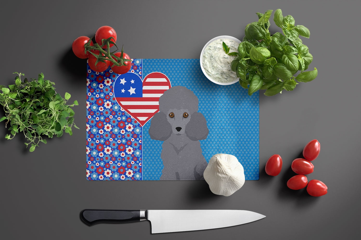 Toy Grey Poodle Glass Cutting Board Large 12 in x 15 in