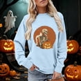thumbnail image 2 of WEIWEN Halloween Sweatshirt for Women Oversized Fashion Clothing Funny Skeleton Pumpkin Printed Long Sleeve Crewneck Fall Sweaters for Women Going Out Tops Light Blue, M, 2 of 5
