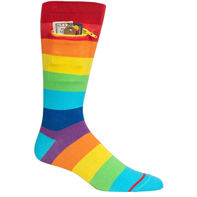 Pocket Socks Mens Pocket Socks, Rainbow, Crew Soft Cotton with