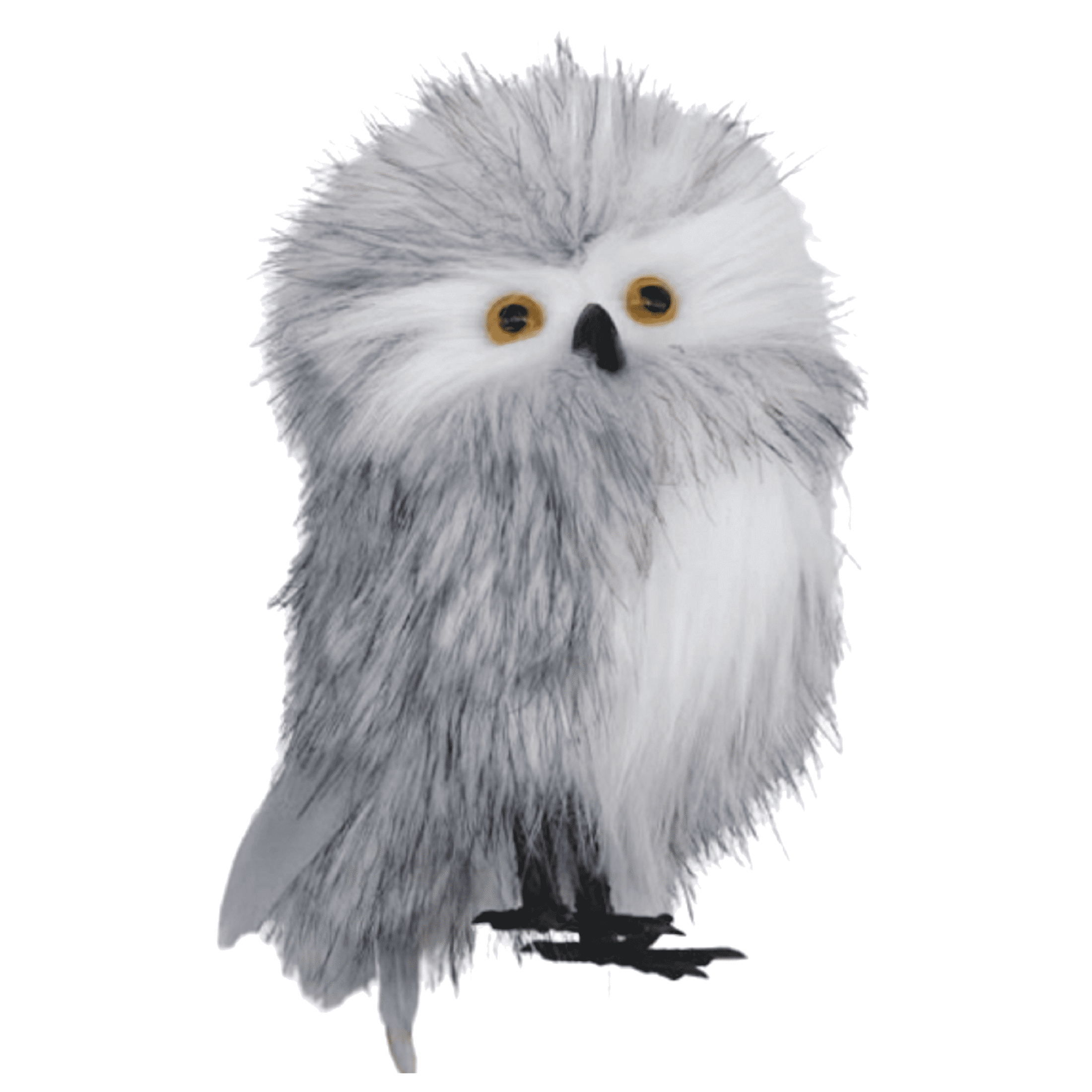 Holiday Time Grey Furry Owl Ornament. Cozy Theme. Grey & White Color. Fluffy Faux Fur.