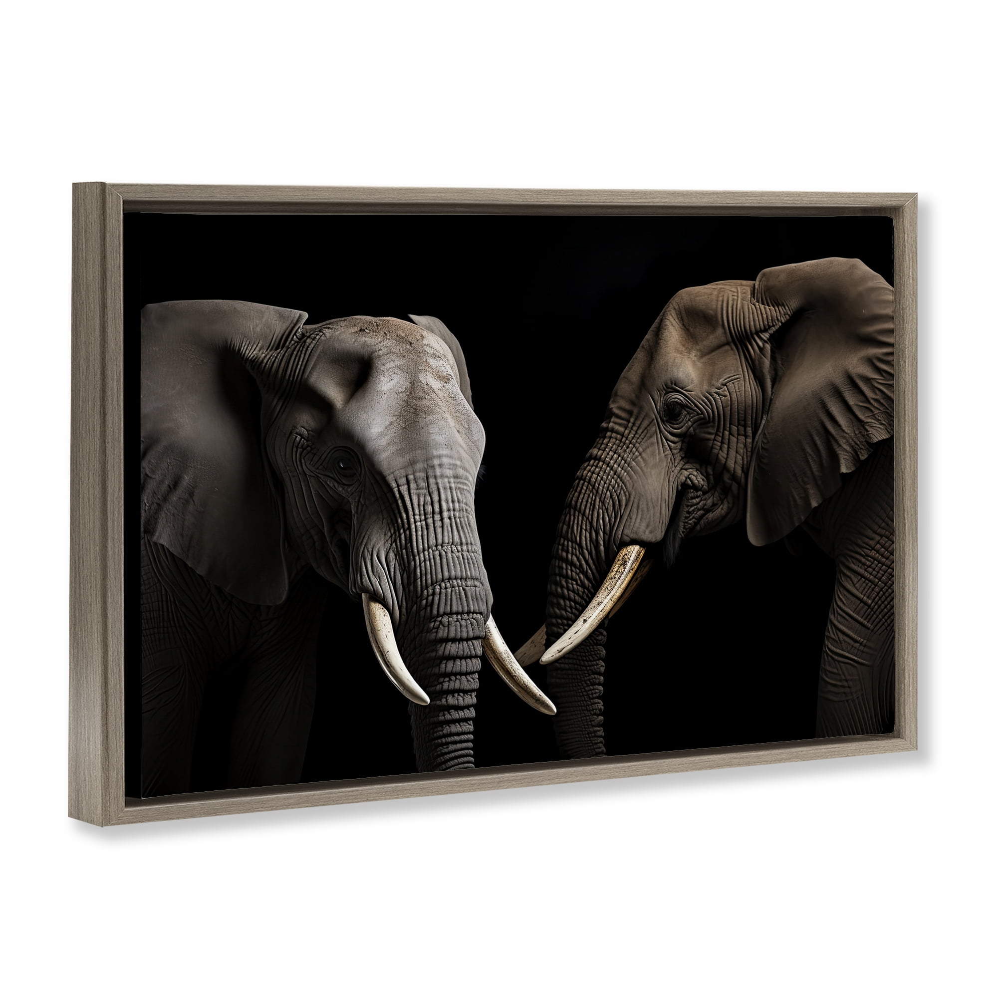 Pachyderm Elephant Pair Brown Framed Floater Canvas Wall Art, design by Decent Exposures